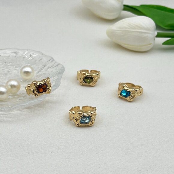 Other - Gold Adjustable Rings with Gemstones – Vintage, Retro